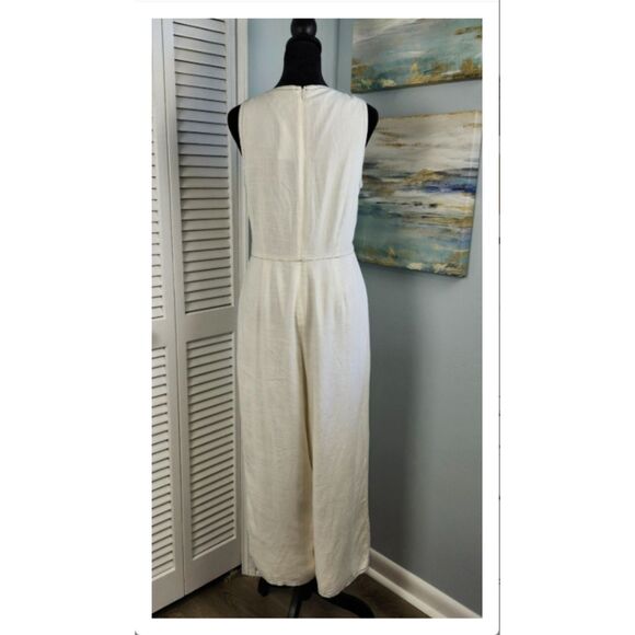 NWT Sugarlips White w/ Blue Stich Linen Blend Wide Leg Jumpsuit Size Large - Picture 4 of 11